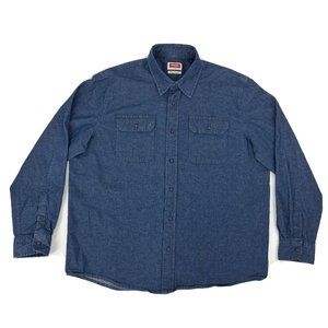 Wrangler‎ Shirt Men's XL Blue Denim Flex For Comfort Long Sleeve Button Up